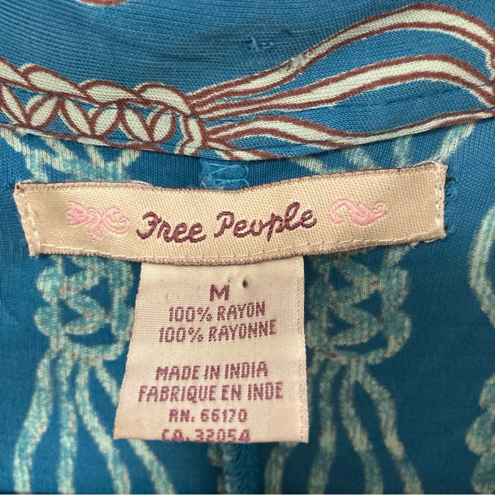 Free People  Midi Dress Blue Patterned Sleeveless Rayon Collared Size M - Picture 6 of 11